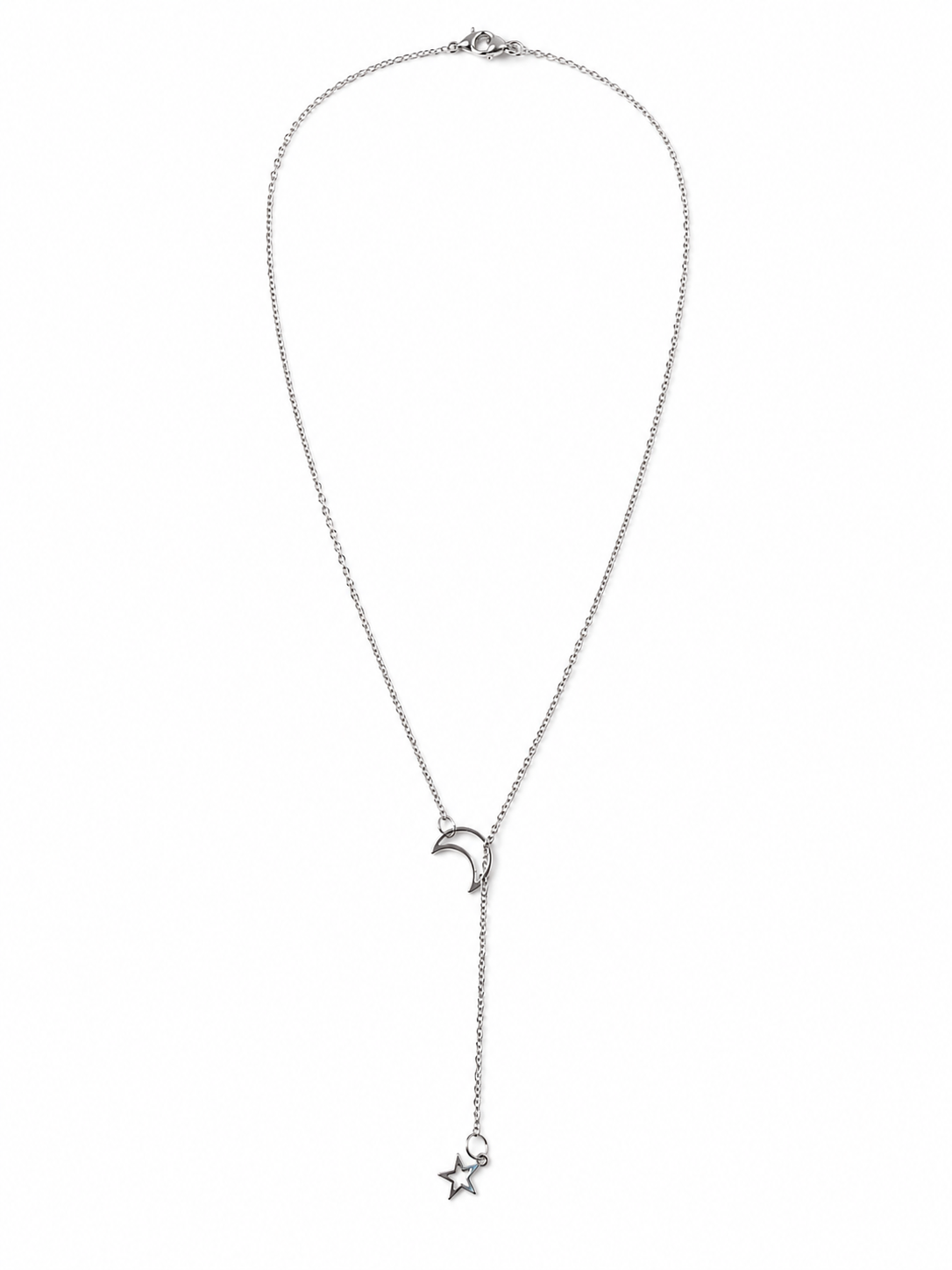 Faux Silver Moon and Star Dainty Necklace