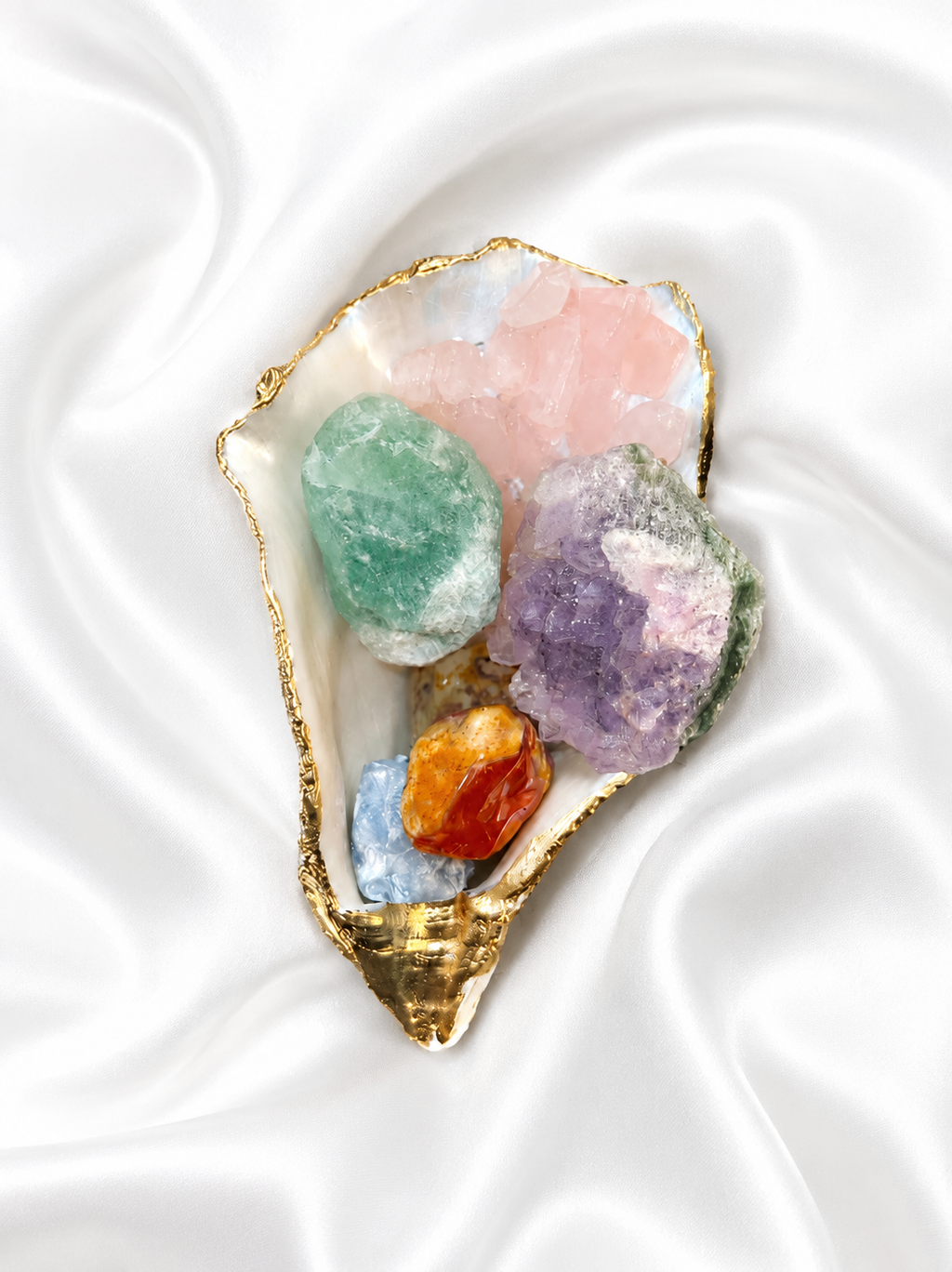 Crystal Tray With Rose Quartz Chips