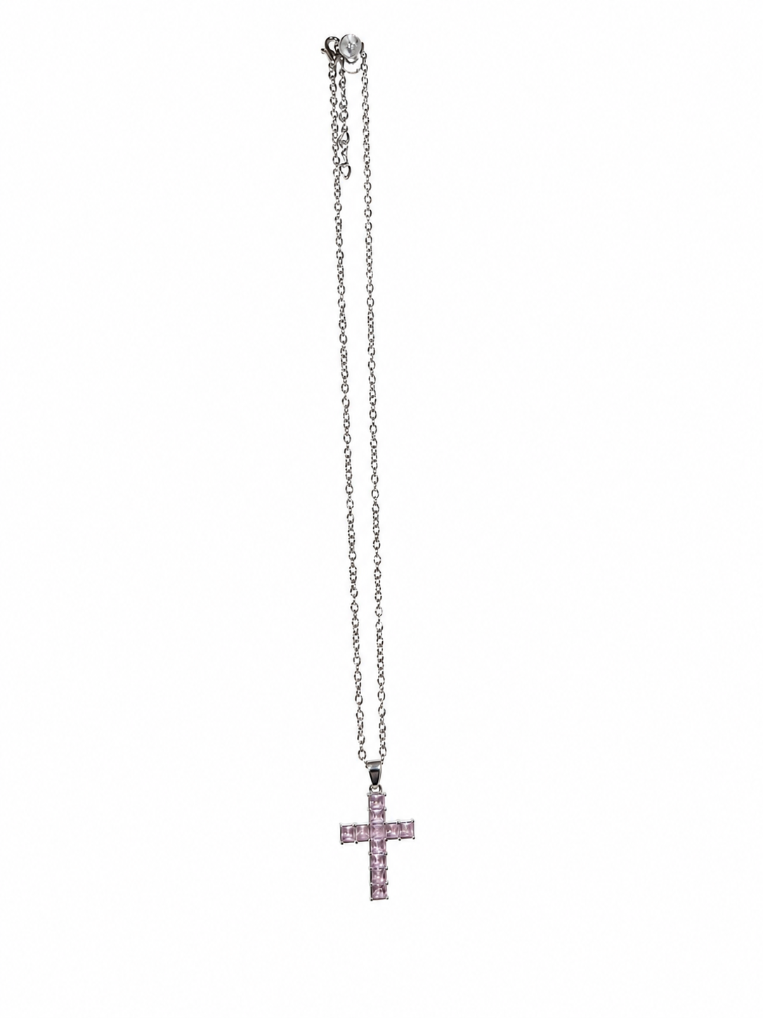 Pink Rhinestone Christian Cross Necklace