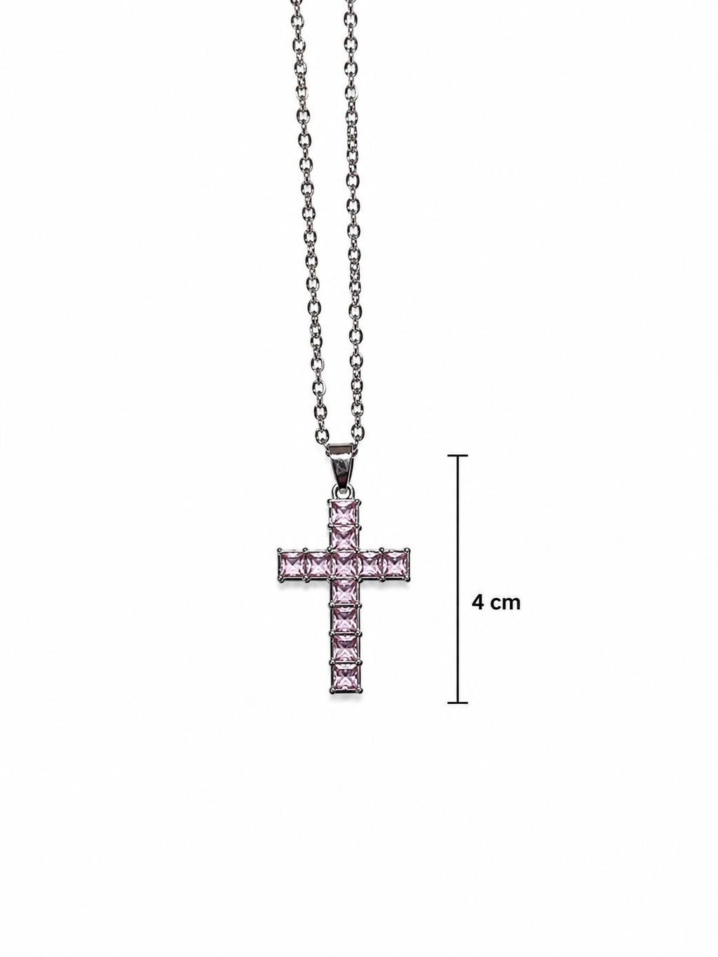 Pink Rhinestone Christian Cross Necklace