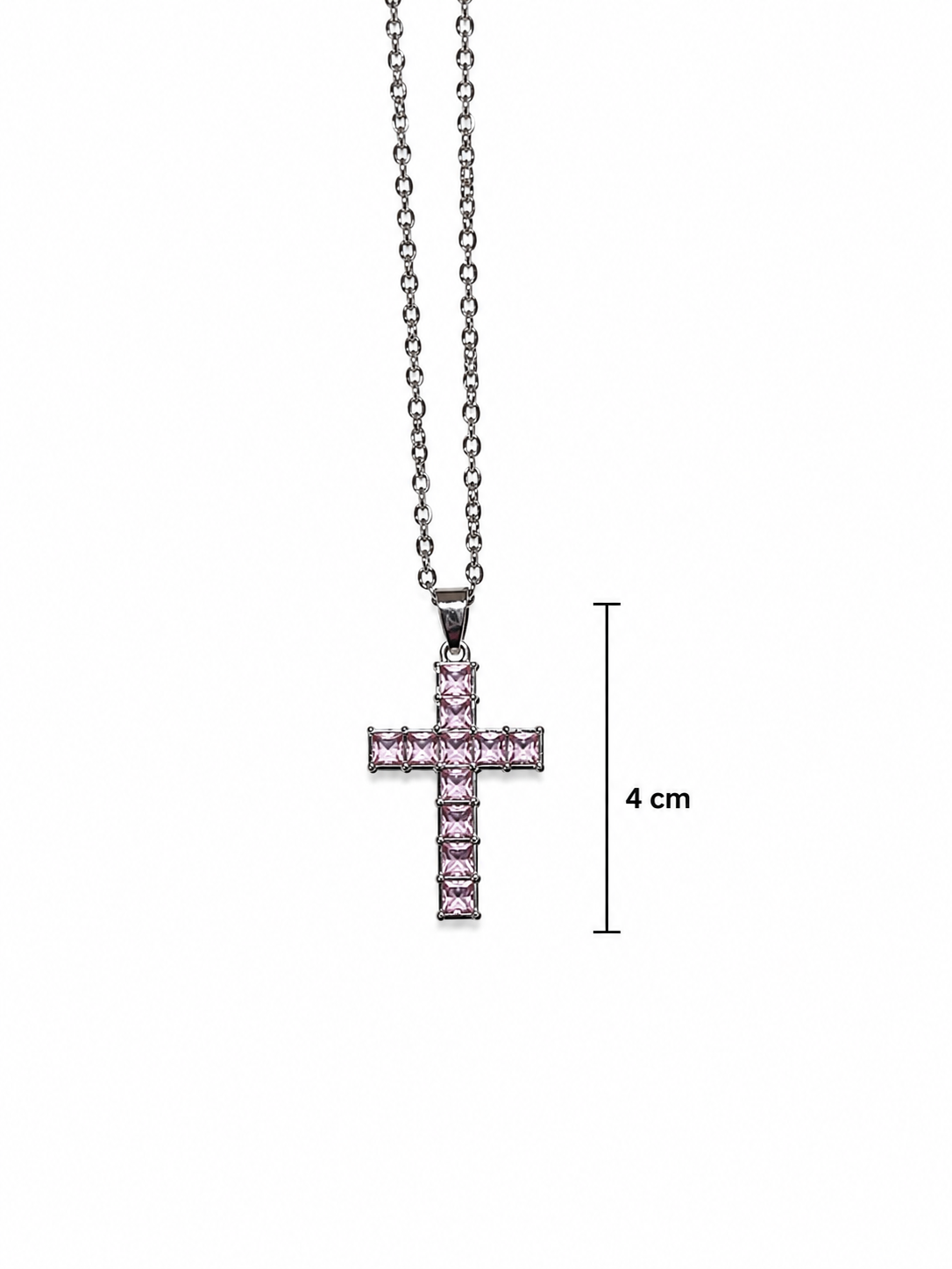 Pink Rhinestone Christian Cross Necklace