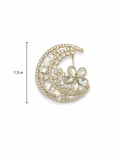 Gold hue crescent moon brooch with rhinestones and a flower design #goth #witch