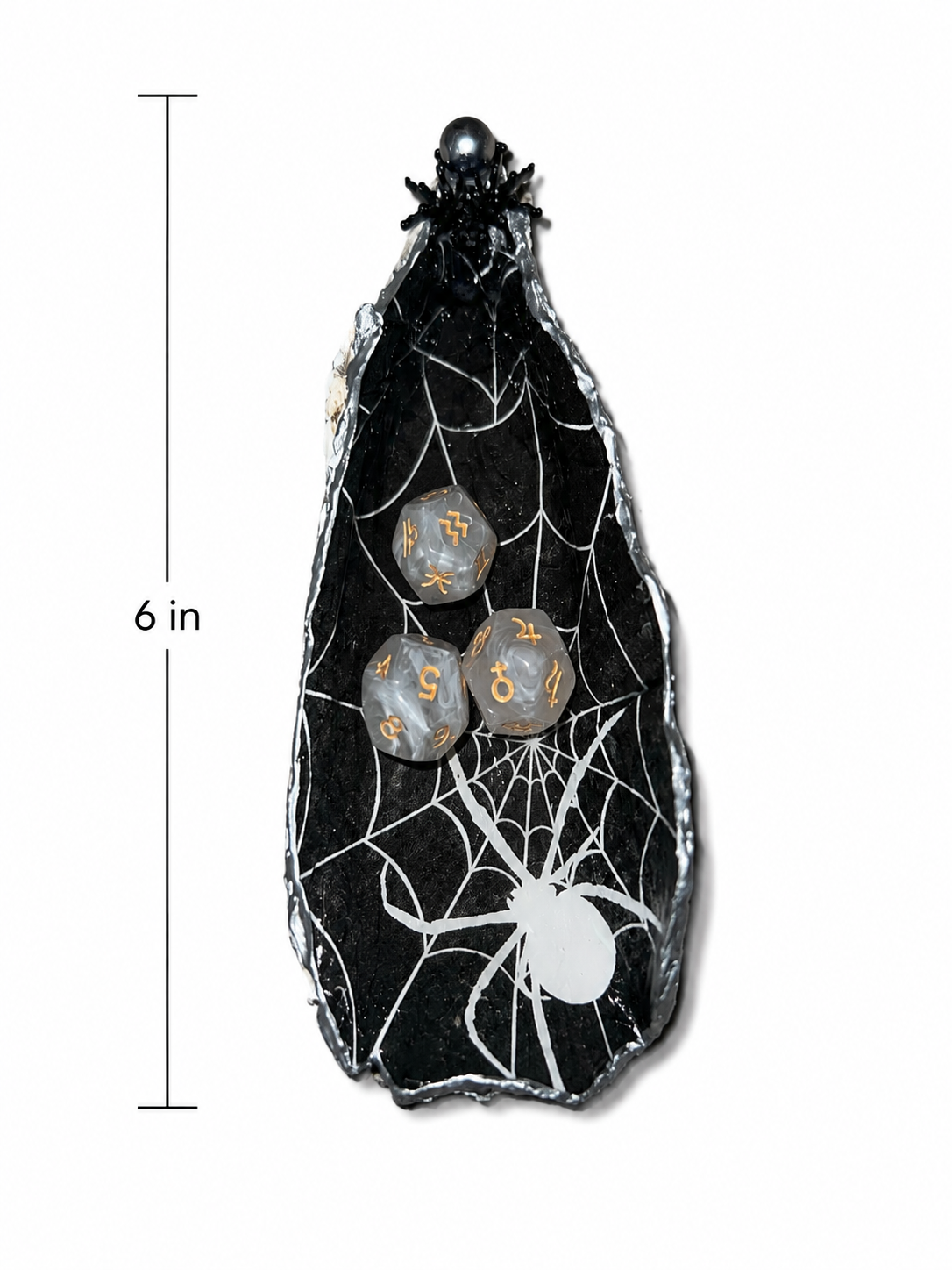 Handmade Crystal Oyster Trinket Dish with Spider Goth Decal