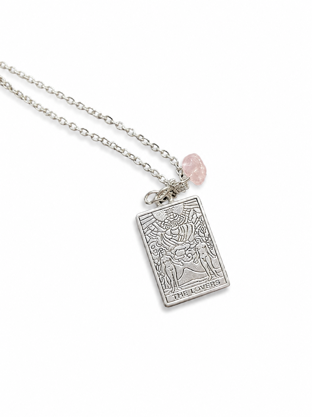 Handcrafted Mid Chest Love Attracting Tarot Necklace with Rose Quartz the Lovers