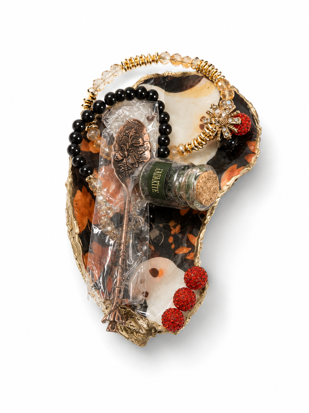 Handmade Oyster Goth Halloween Trinket Crystal and Jewelry Dish