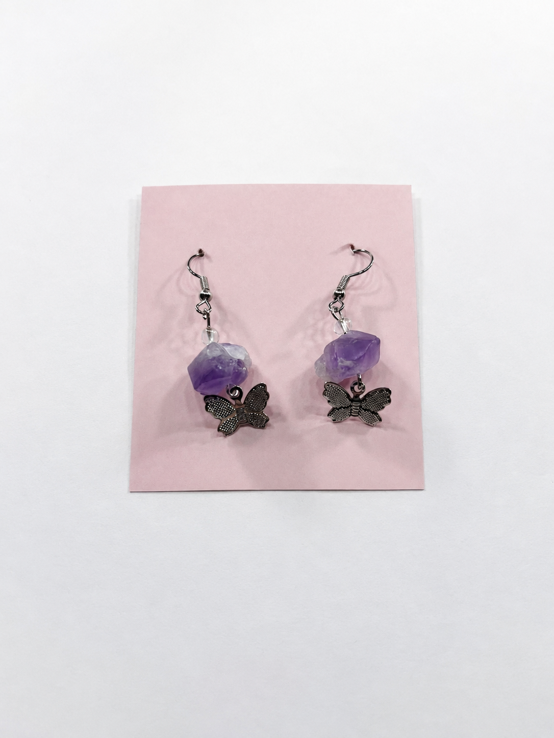 Handcrafted Real Amethyst Butterfly Earrings