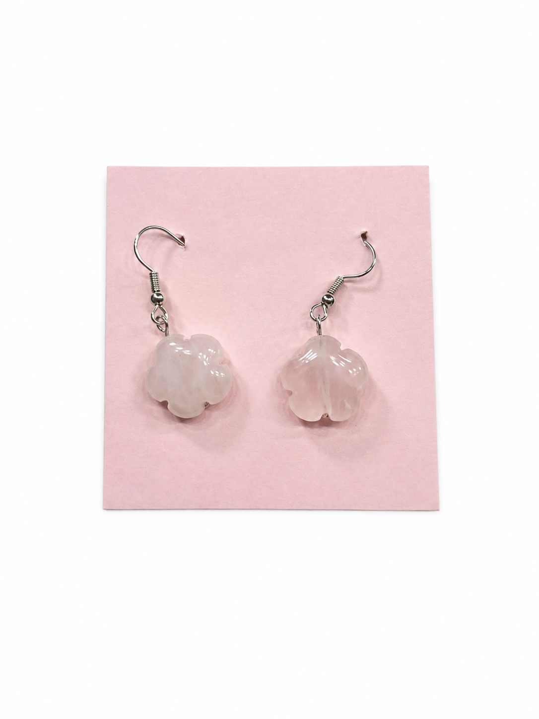 Handcrafted Genuine Rose Quartz Flower Earrings