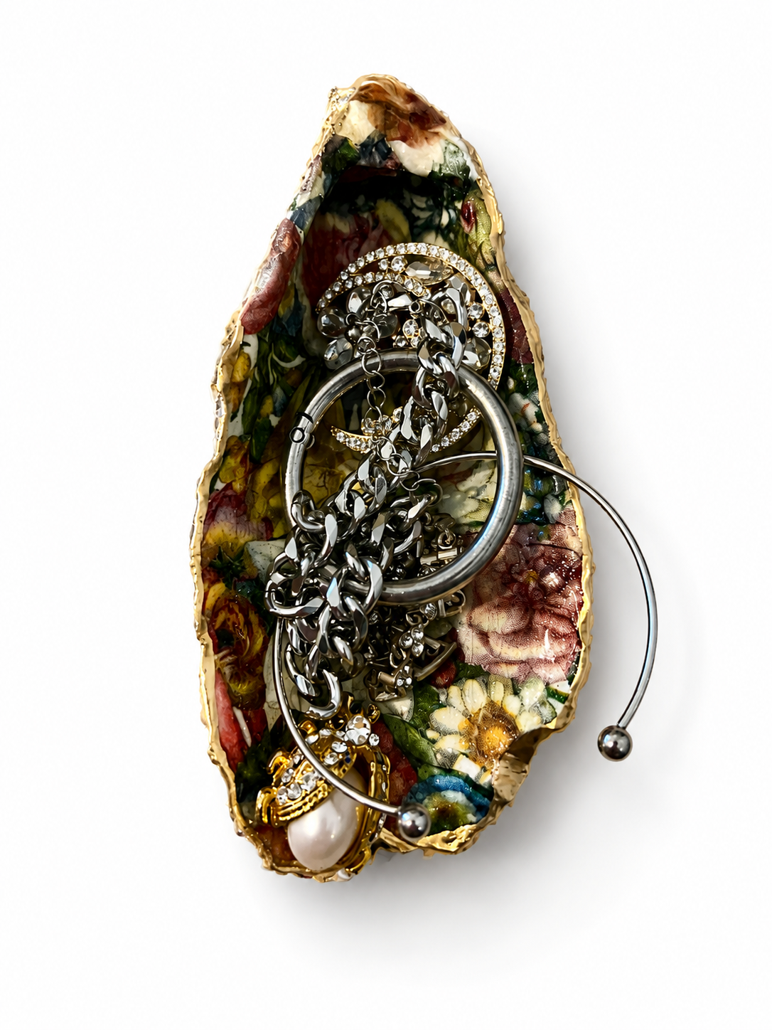 Handcrafted Floral Oyster Jewelry Ring Dish