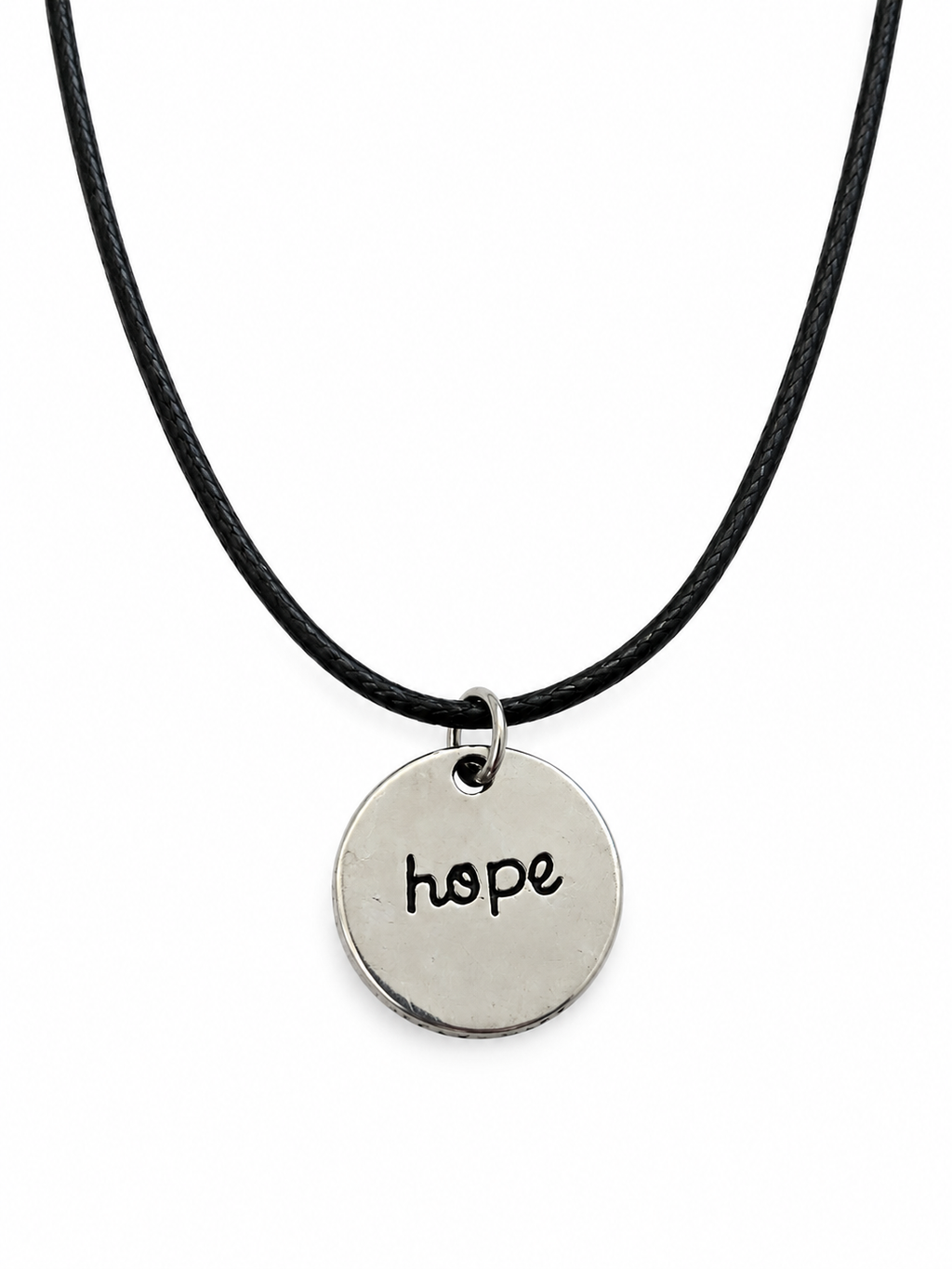 Handcrafted Hope with Dove Necklace on a Black Cord