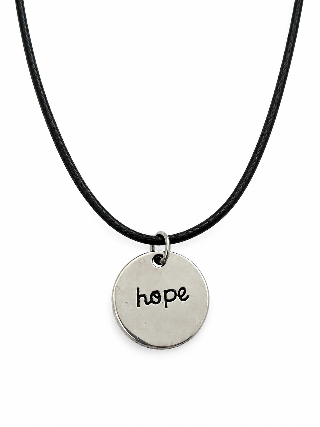 Handcrafted Hope with Dove Necklace on a Black Cord