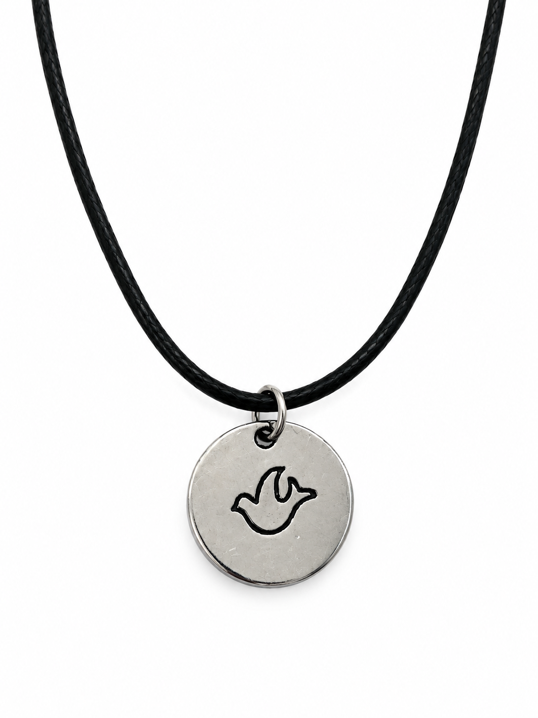 Handcrafted Hope with Dove Necklace on a Black Cord