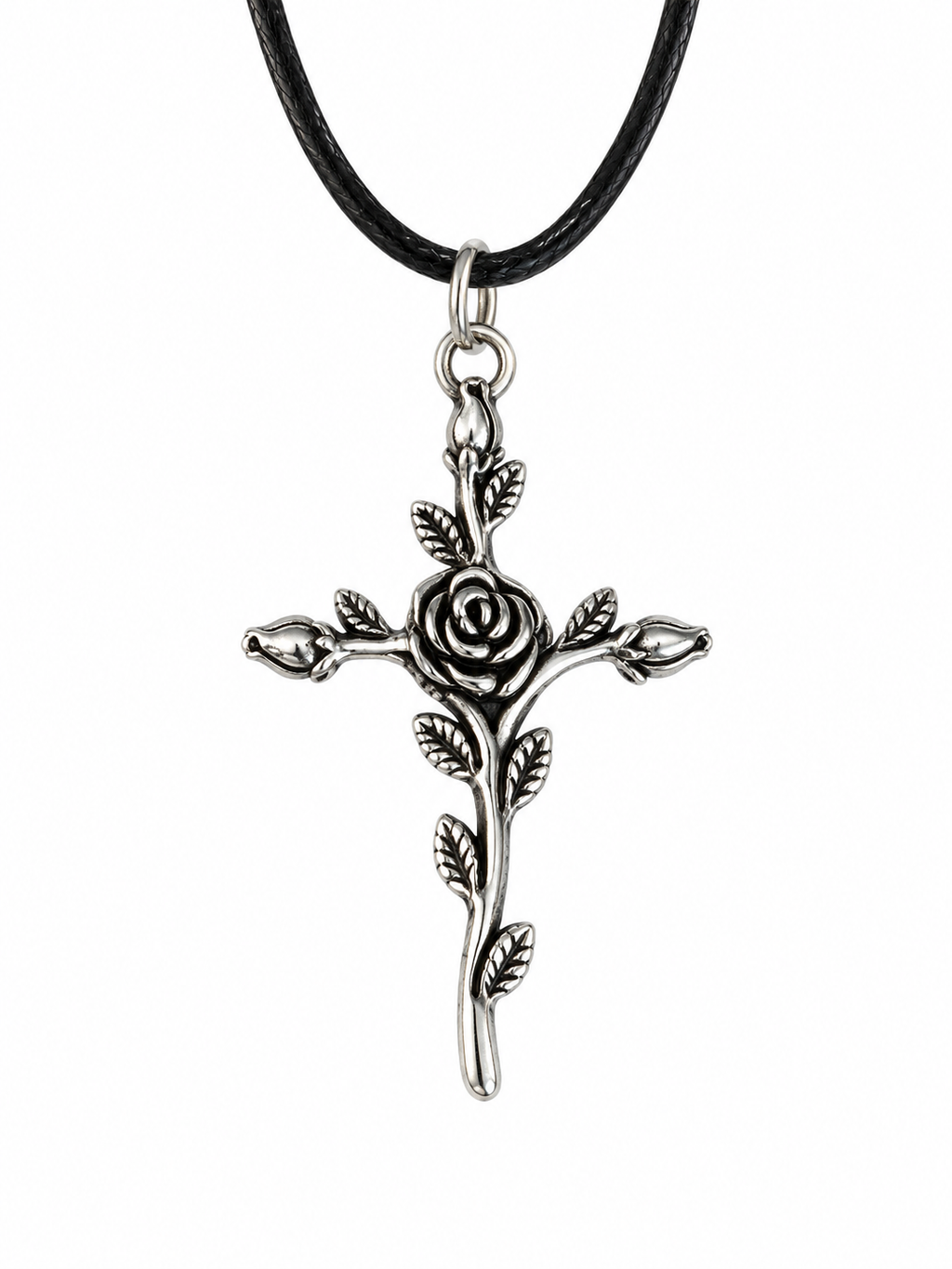 Handcrafted Cross with Rose Necklace