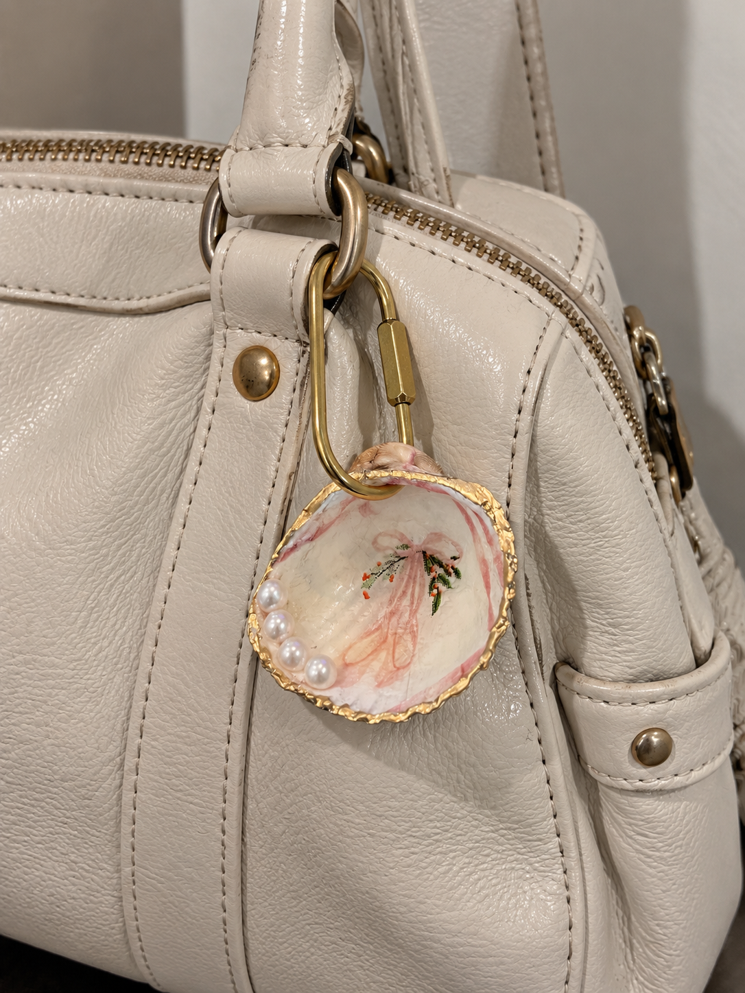 Handcrafted Pink Seashell Purse Charm